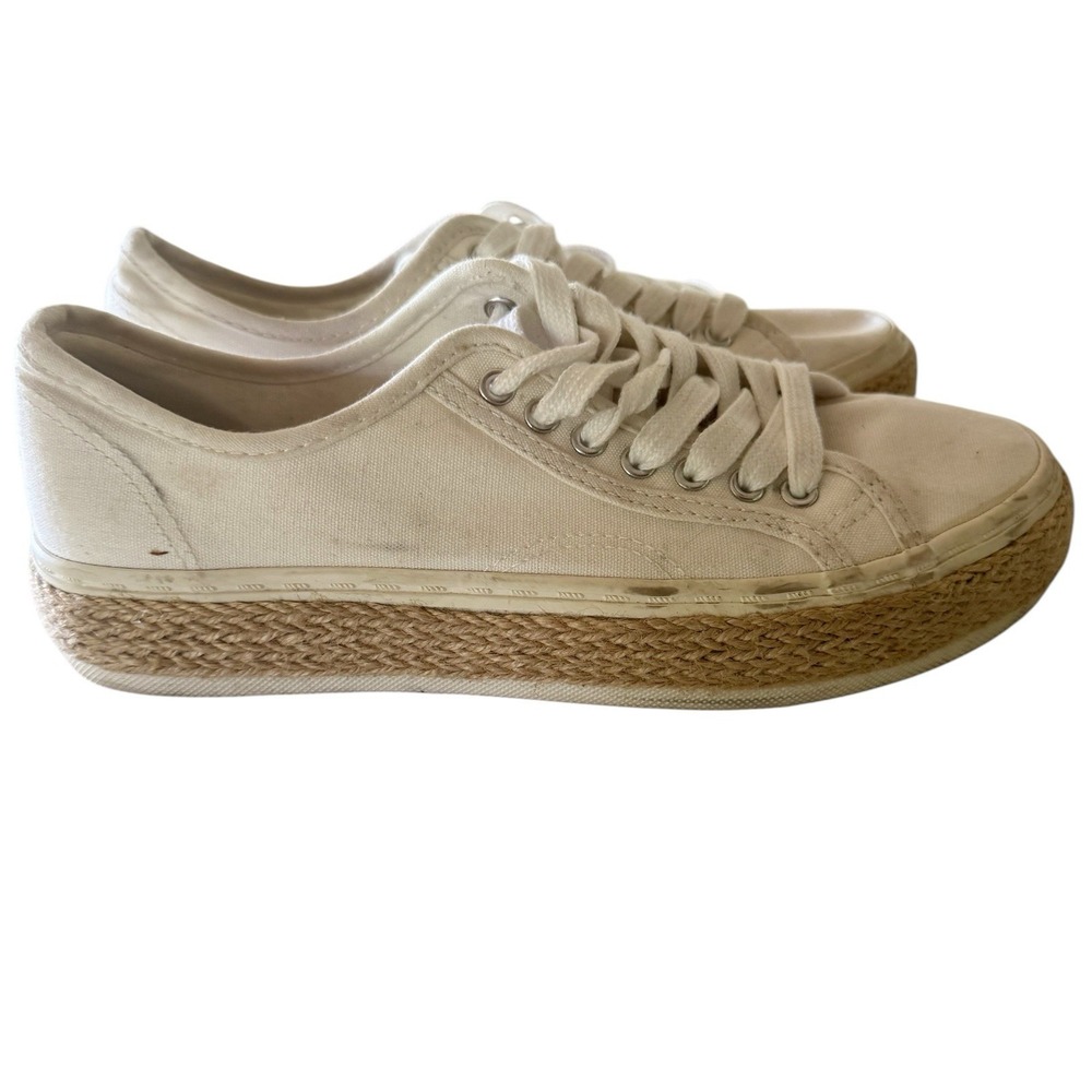Madden Girl White Canvas Raffia Lace Up Casual Fashion Sneakers Normcore 6.5 - Picture 4 of 7